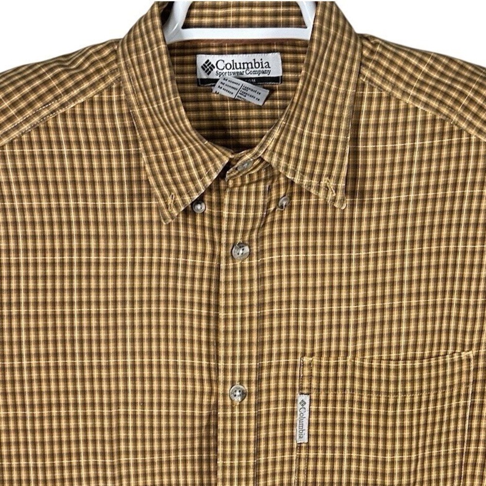 Columbia Sportswear Men's Size M Plaid Button Down Long Sleeve Orange Pocket EUC